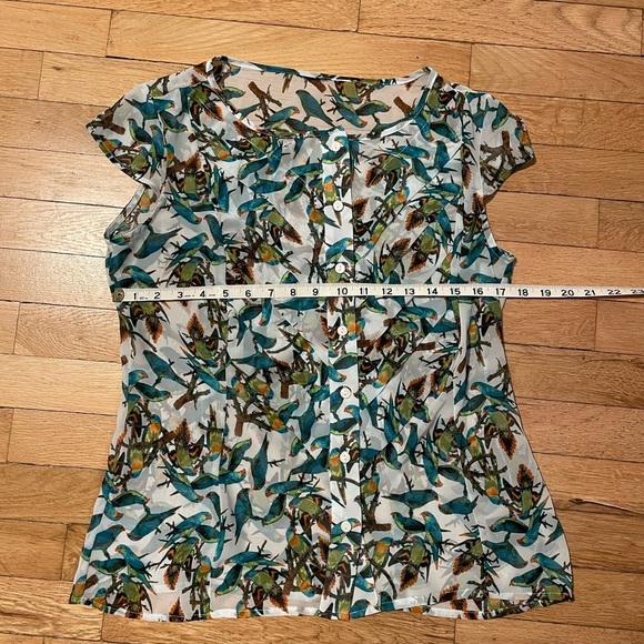 Lovely Sheer Tropical Birds Cap Sleeve Button Down Women’s M - Picture 5 of 7